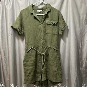Beachlunchlounge Green Notched Collar Romper